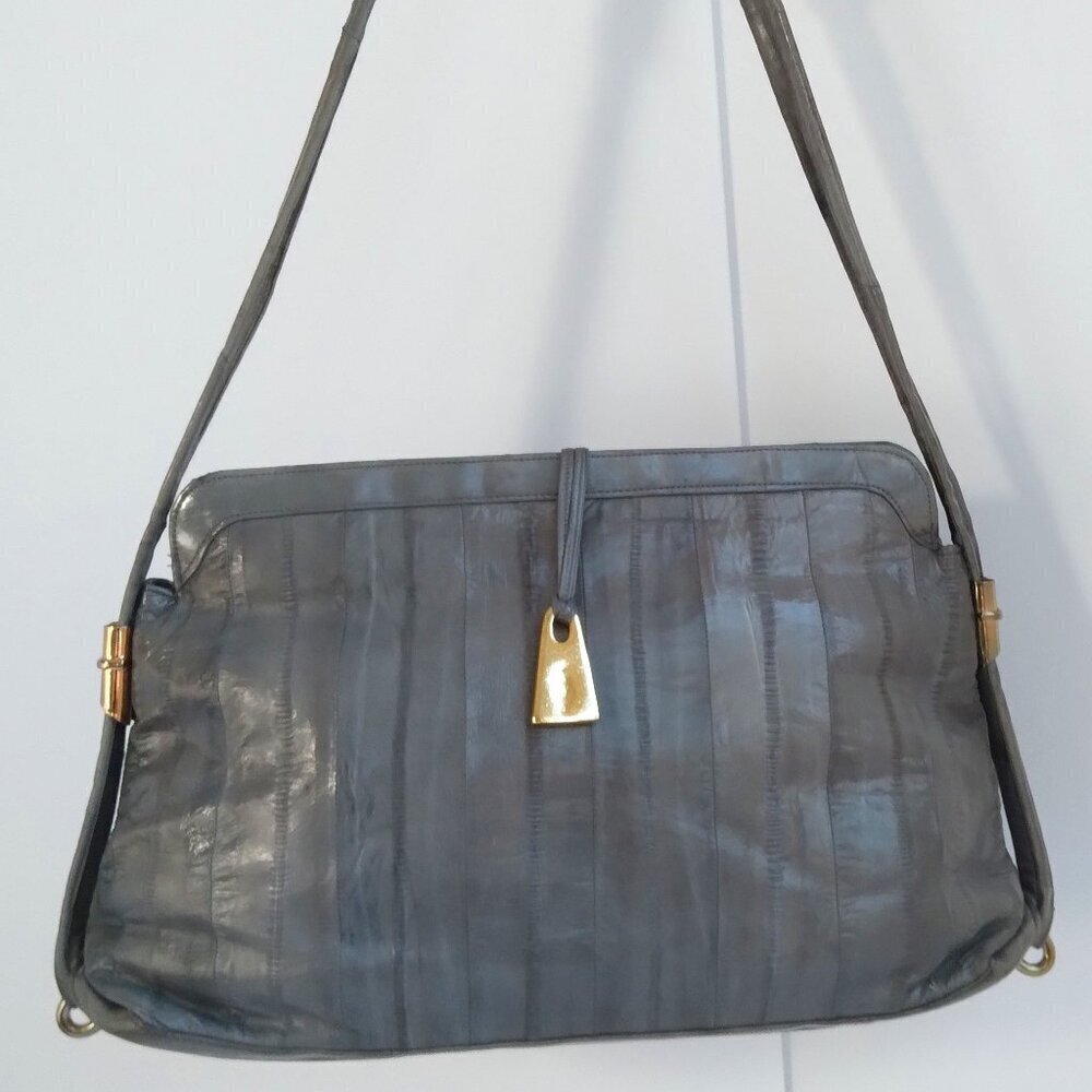 Vintage Grey Eel Skin Shoulder Bag ~ Remarkable Texture & Strength!